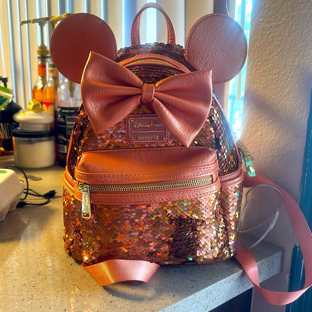 Minnie Orange Peach Punch Apricot Crush Sequined Mini Loungefly Backpack